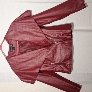 Cropped Bomber Jacket, Vegan Leather, Cranberry Shade, Bagatelle Brand